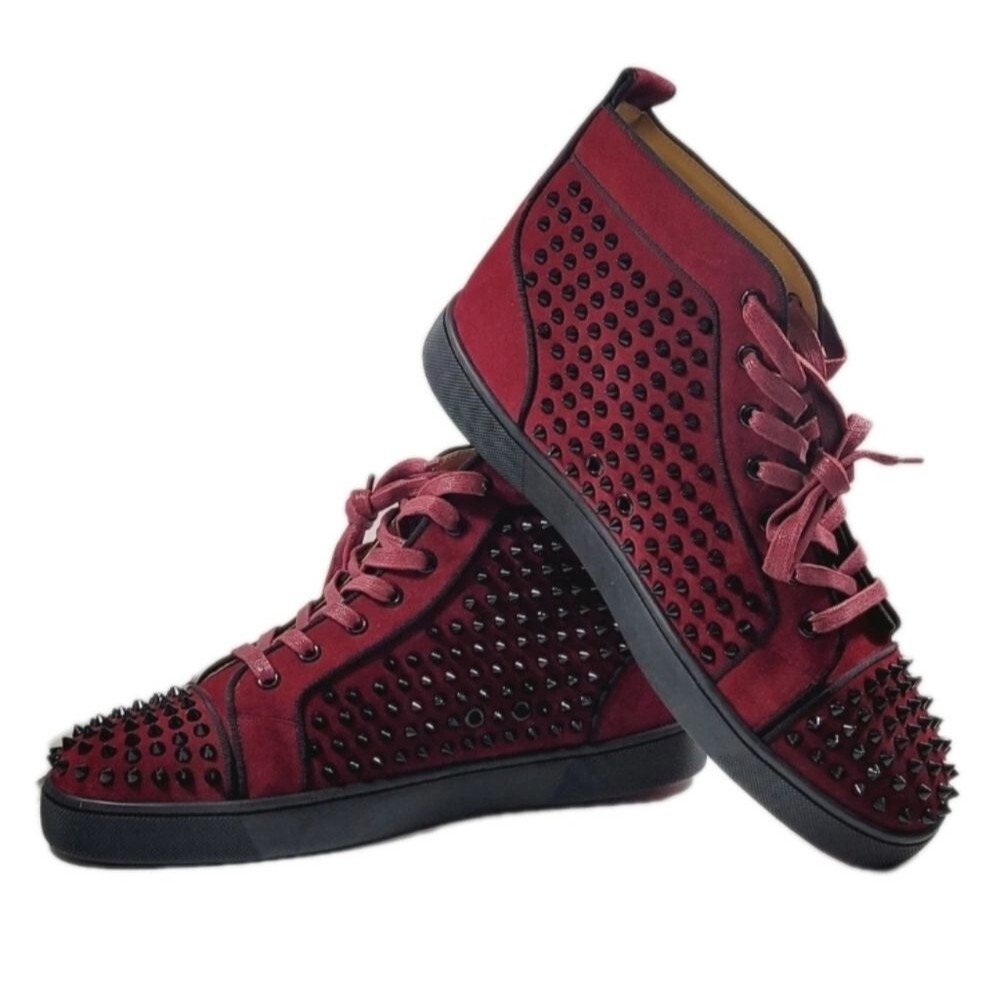 Men's Velvet Spikes High Top Sneakers Designer Inspired Size 44 (US 11) Red NEW
